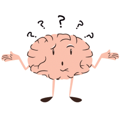 Clip art brain that appears confused on white background